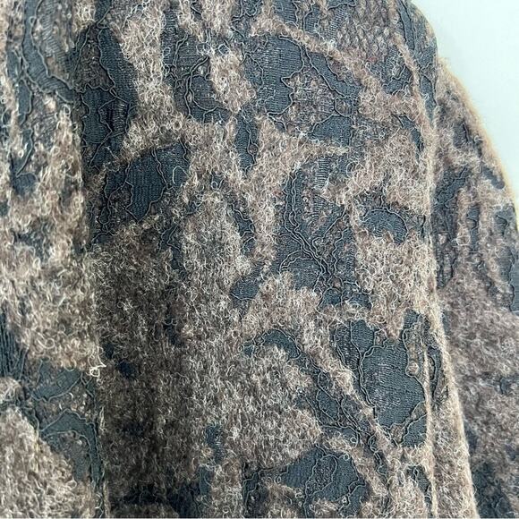 Stella Carakasi Brown Wool Blend Black Lace Wrap Asymmetrical Coat Size Small - Picture 7 of 15